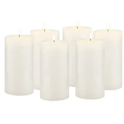 6pk Unscented Flat Top Smooth Pillar Candles White - Stonebriar Collection