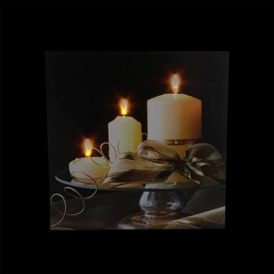 Northlight 12" LED Lighted Candles With Ribbon On A Platter Canvas Wall Art 1 Northlight 12" LED Lighted Candles With Ribbon On A Platter Canvas Wall Art