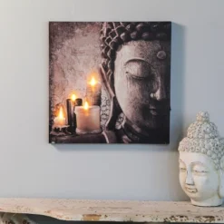 LuxenHome Zen Buddha And Candles Lighted Canvas Print -Glow Essence Cheap Store GUEST 6d5f2a3e 9e22 4d8a 92de 949aaae3adbe