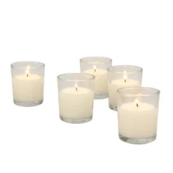48pk Unscented Long Burning Clear Glass Wax Candles Ivory - Stonebriar Collection