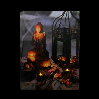 Northlight 15.75" LED Flickering Candles In A Metal Lantern With Hindu Buddha Wall Art 1 Northlight 15.75" LED Flickering Candles In A Metal Lantern With Hindu Buddha Wall Art