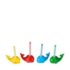 Four Birthday Candles In Whale Shaped Colored Holders (4 Pieces Pack)