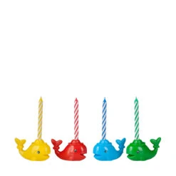 Four Birthday Candles In Whale Shaped Colored Holders (4 Pieces Pack) -Glow Essence Cheap Store lg item 9635 1